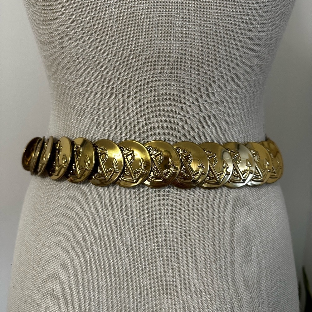 Vintage Nautical Anchor Medallions Gold Toned Stretchy Women’s Belt - Picture 1 of 8
